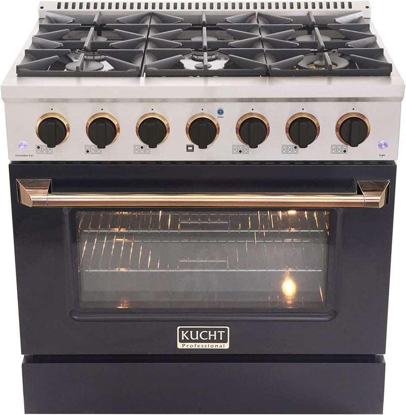 Kucht Signature 36" Gas Range in Stainless Steel with Black, Gold & Silver (KNG361-K-GOLD)