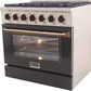 Kucht Signature 36" Gas Range in Stainless Steel with Black, Gold & Silver KNG361-K-GOLD