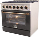 Kucht Signature 36" Gas Range in Stainless Steel with Black, Gold & Silver KNG361-K-GOLD