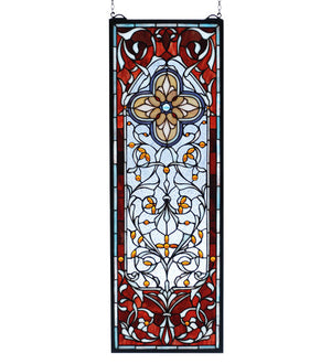Meyda 11"W X 32"H Versaille Quatrefoil Stained Glass Window 73276