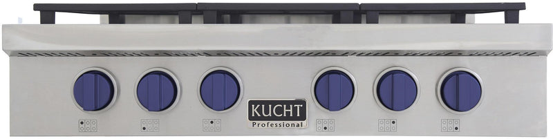 Kucht 36-Inch 6 Burner Gas Rangetop in Stainless Steel with Royal Blue Knob (KFX369T-B)