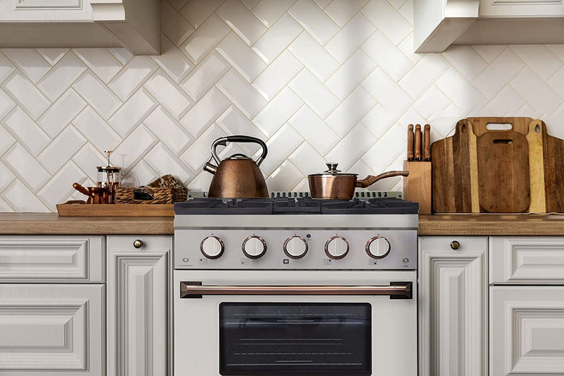 Kucht Signature 30" Gas Range in White with White Knobs & Rose Gold Handle (KNG301-W-ROSE)