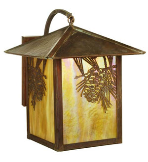 Meyda 16" Square Seneca Winter Pine Curved Arm Wall Sconce 95195