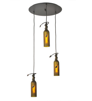 Meyda 16"W Tuscan Vineyard Frosted Green 3 LT Wine Bottle Cascading Pendant '99437