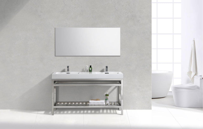 KubeBath Cisco 60 in. Double Sink Stainless Steel Console with Acrylic Sink - Chrome, AC60D