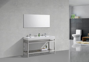 KubeBath Cisco 60 in. Double Sink Stainless Steel Console with Acrylic Sink - Chrome, AC60D