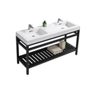 KubeBath Cisco 60 in. Double Sink Stainless Steel Console with Acrylic Sink - Matte Black, AC60D-BK
