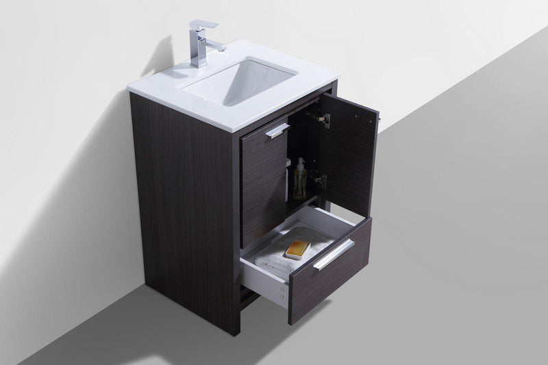 KubeBath Dolce 24 in. Modern Bathroom Vanity with White Quartz Counter Top - Gray Oak, AD624WB