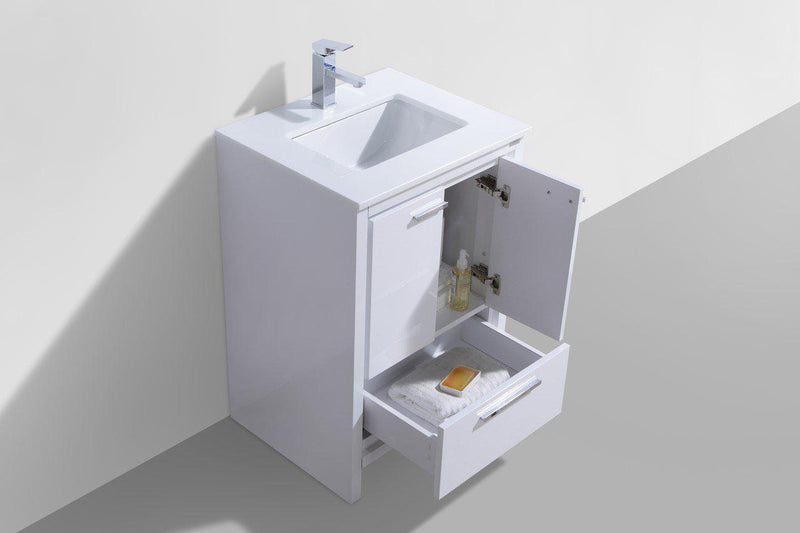 KubeBath Dolce 24 in. Modern Bathroom Vanity with White Quartz Counter Top - High Gloss White, AD624GW
