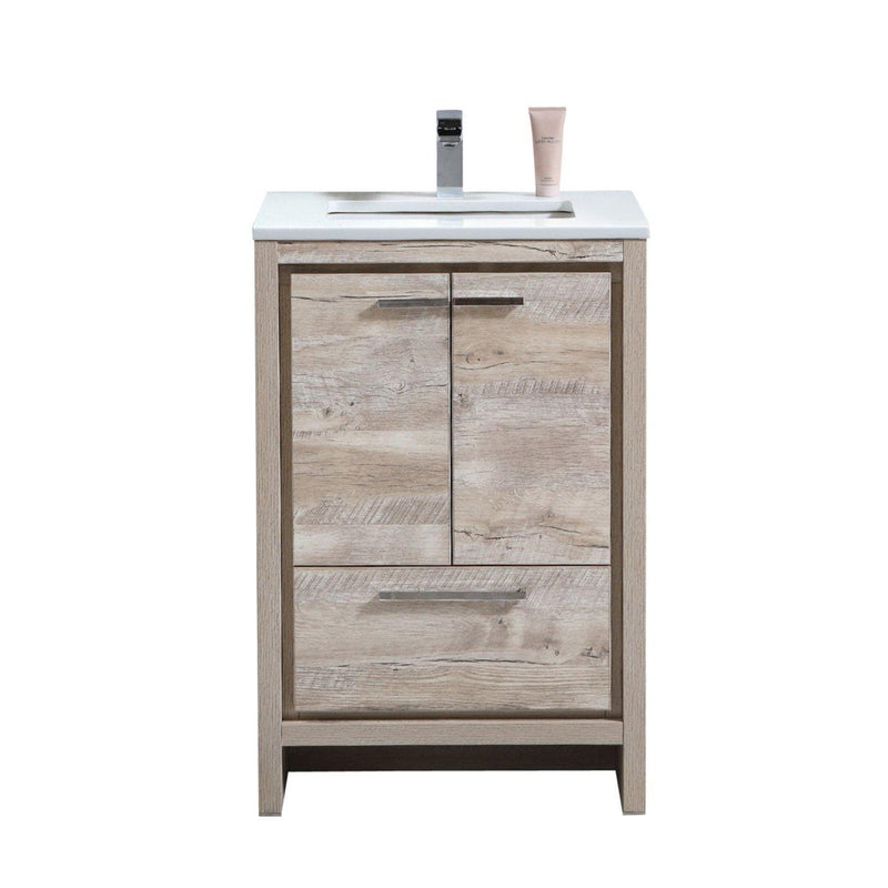 KubeBath Dolce 24 in. Modern Bathroom Vanity with White Quartz Counter Top - Nature Wood, AD624NW