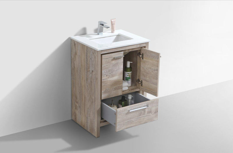 KubeBath Dolce 24 in. Modern Bathroom Vanity with White Quartz Counter Top - Nature Wood, AD624NW