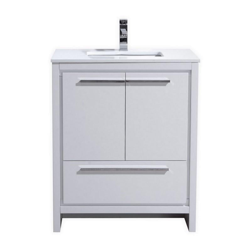 KubeBath Dolce 30 in. Modern Bathroom Vanity with White Quartz Counter Top - High Gloss White, AD630GW