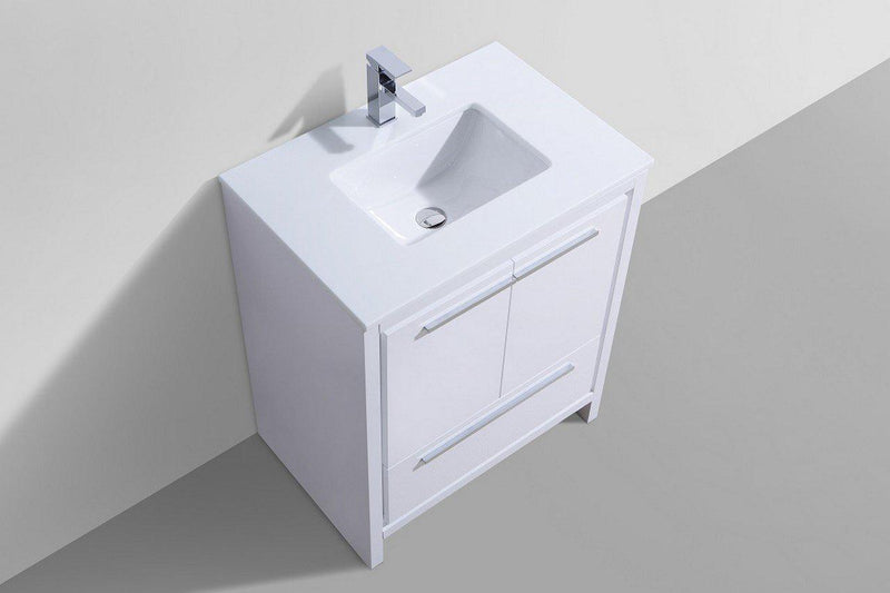KubeBath Dolce 30 in. Modern Bathroom Vanity with White Quartz Counter Top - High Gloss White, AD630GW