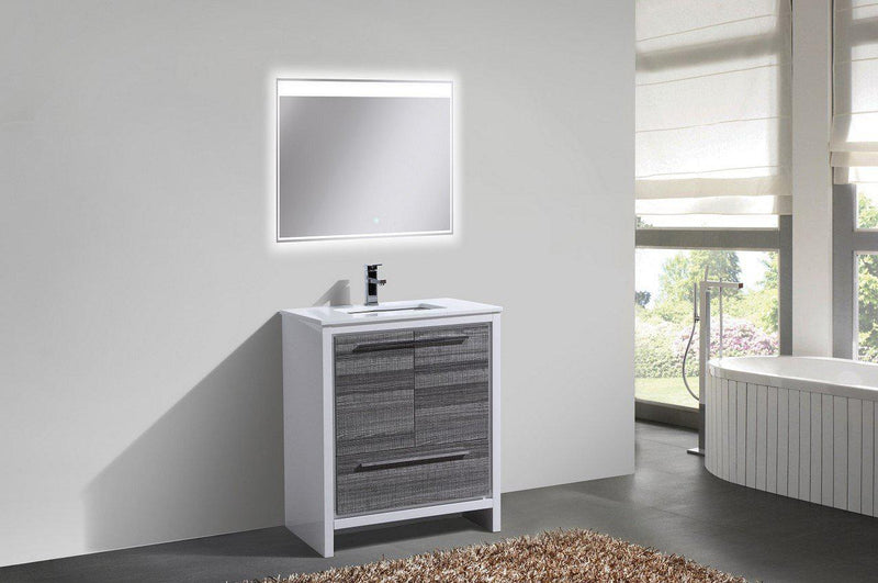 KubeBath Dolce 30 in. Modern Bathroom Vanity with White Quartz Counter Top - Ash Gray, AD630HG