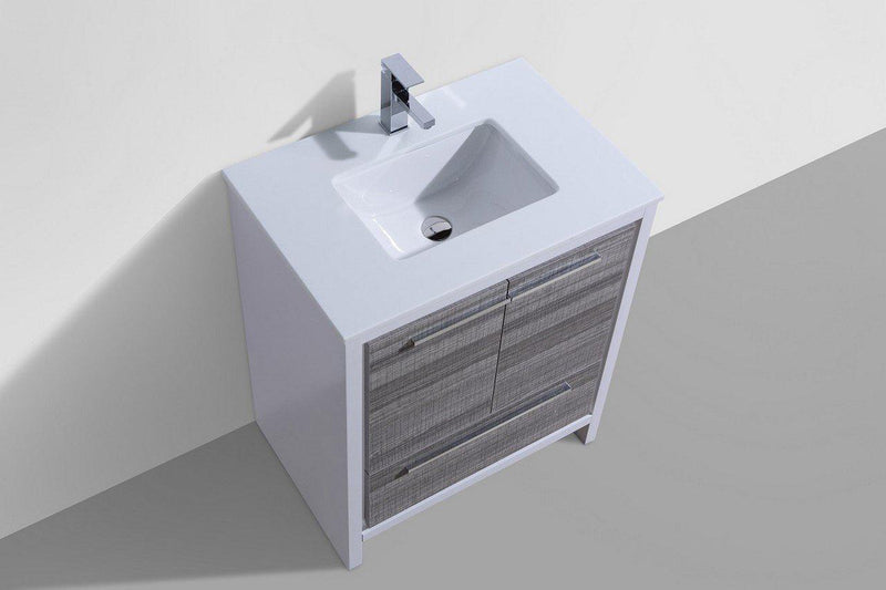 KubeBath Dolce 30 in. Modern Bathroom Vanity with White Quartz Counter Top - Ash Gray, AD630HG
