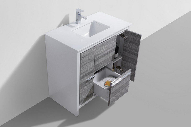KubeBath Dolce 36 in. Modern Bathroom Vanity with White Quartz Counter Top - Ash Gray, AD636HG