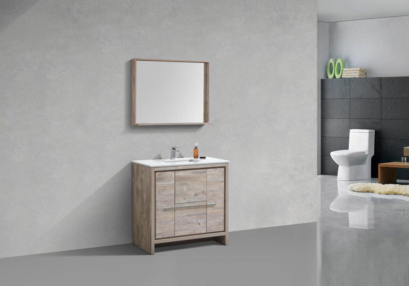 KubeBath Dolce 36 in. Modern Bathroom Vanity with White Quartz Counter Top - Nature Wood, AD636NW