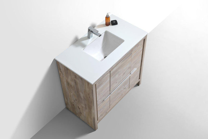 KubeBath Dolce 36 in. Modern Bathroom Vanity with White Quartz Counter Top - Nature Wood, AD636NW