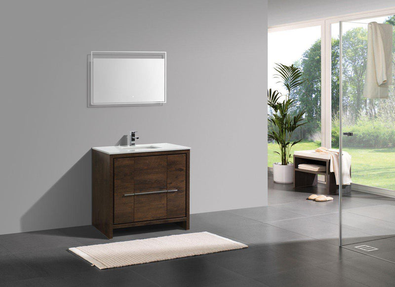 KubeBath Dolce 36 in. Rose Wood  Modern Bathroom Vanity with White Quartz Counter-Top, AD636RW