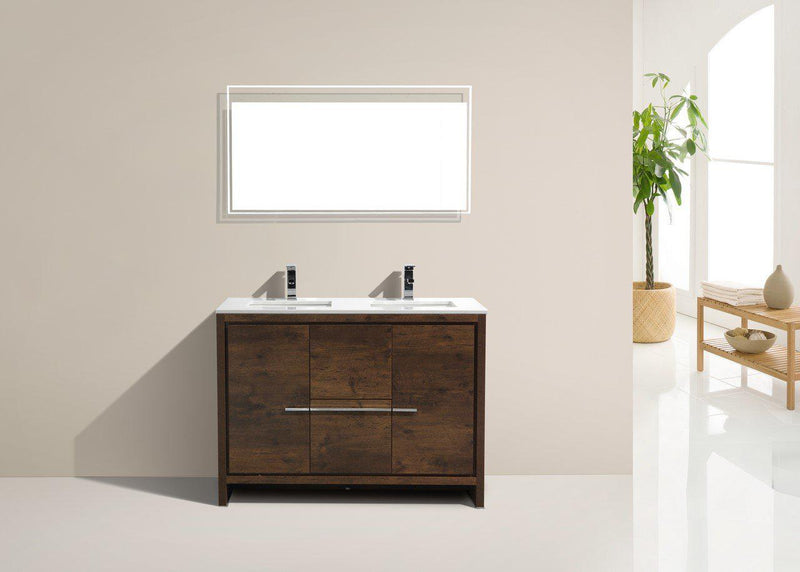KubeBath Dolce 48 in. Double Sink Rose Wood  Modern Bathroom Vanity with White Quartz Counter-Top, AD648DRW