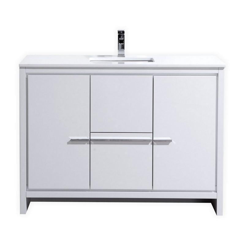 KubeBath Dolce 48 in. Modern Bathroom Vanity with White Quartz Counter Top - High Gloss White, AD648SGW