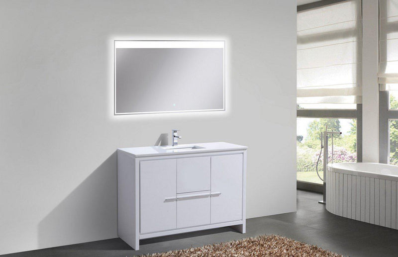 KubeBath Dolce 48 in. Modern Bathroom Vanity with White Quartz Counter Top - High Gloss White, AD648SGW