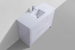 KubeBath Dolce 48 in. Modern Bathroom Vanity with White Quartz Counter Top - High Gloss White, AD648SGW