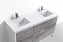 KubeBath Dolce 60 in. Double Sink Modern Bathroom Vanity with White Quartz Counter Top - Ash Gray, AD660DHG