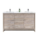 KubeBath Dolce 60 in. Double Sink Modern Bathroom Vanity with White Quartz Counter Top - Nature Wood, AD660DNW