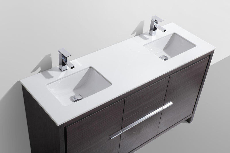 KubeBath Dolce 60 in. Double Sink Modern Bathroom Vanity with White Quartz Counter Top - Dark Gray Oak, AD660DWB