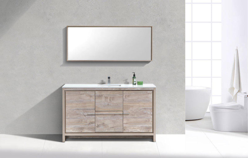 KubeBath Dolce 60 in. Modern Bathroom Vanity with White Quartz Counter Top - Nature Wood, AD660SNW