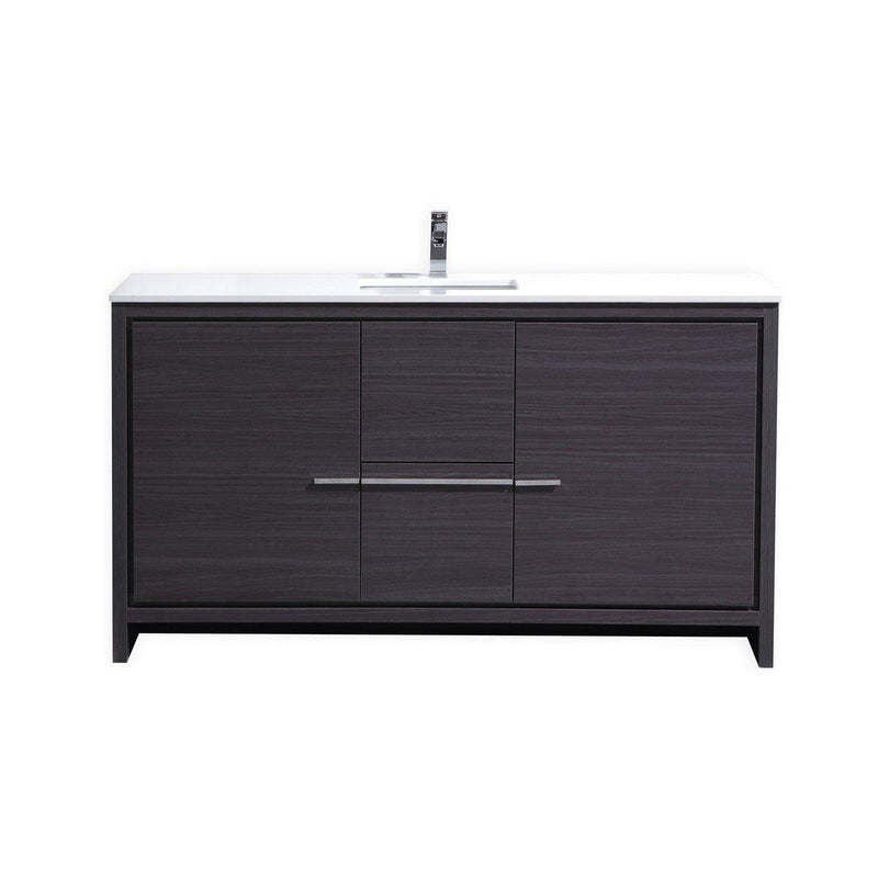 KubeBath Dolce 60 in. Dark Gray Oak Modern Bathroom Vanity with White Quartz Counter-Top, AD660SWB