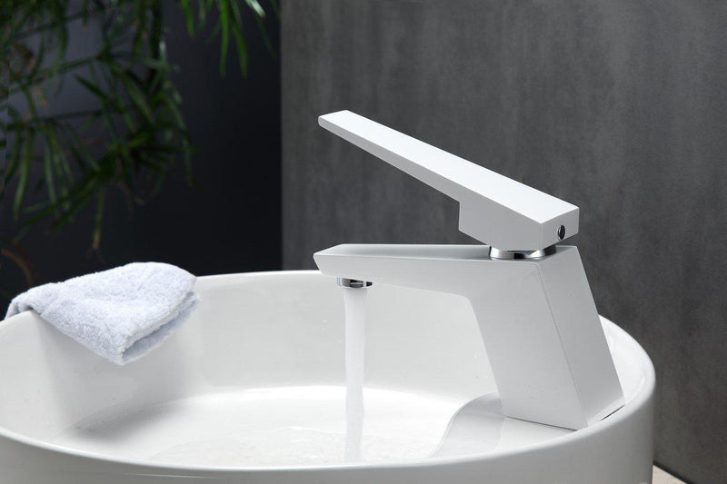 KubeBath Aqua Siza Single Lever Modern Bathroom Vanity Faucet - Matt White, AFB13WH