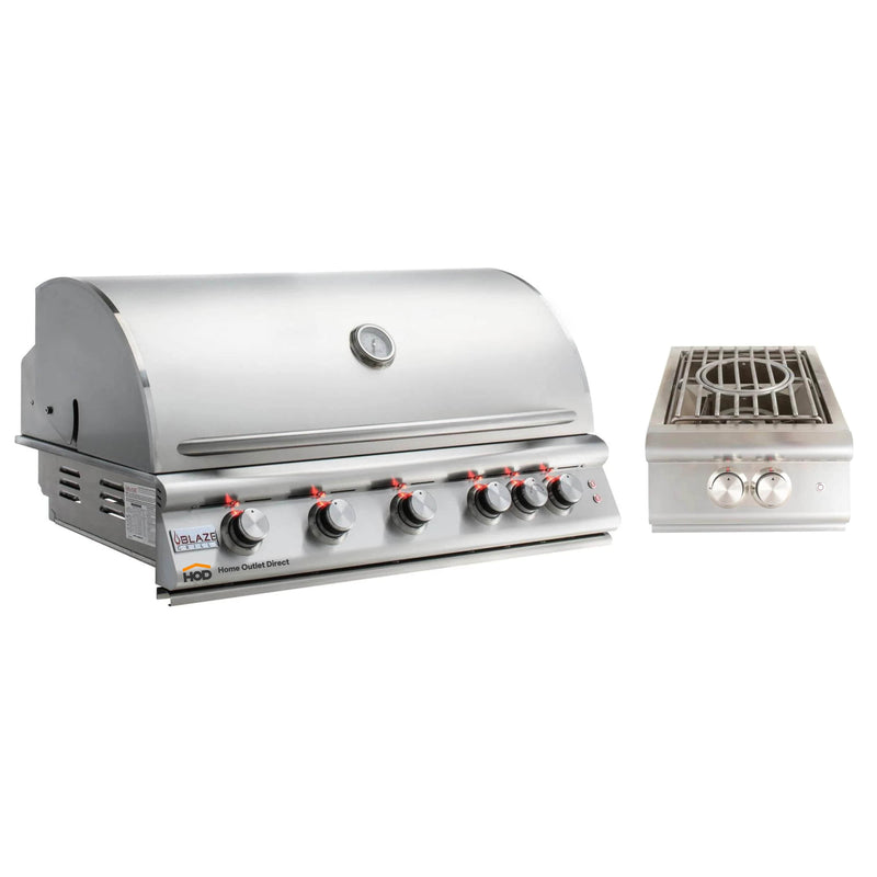 Blaze Grill Package - Premium LTE 40-Inch 5-Burner Built-In Liquid Propane Grill and Side Burner in Stainless Steel