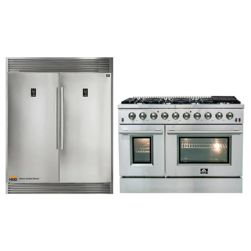 Forno 2-Piece Appliance Package - 48-Inch Gas Range  & 60-Inch Pro-Style Refrigerator in Stainless Steel