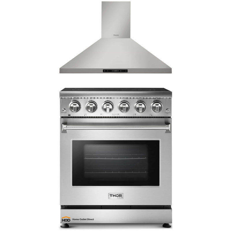 Thor Kitchen 2-Piece Appliance Package - 30-Inch Electric Range and Wall Mounted Range Hood in Stainless Steel