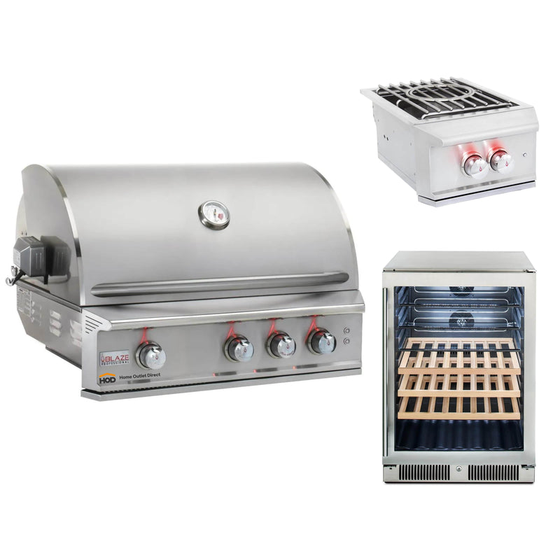 Blaze Grill Package - Professional LUX 34-Inch 3-Burner Built-In Liquid Propane Grill, Side Burner and Beverage Center in Stainless Steel