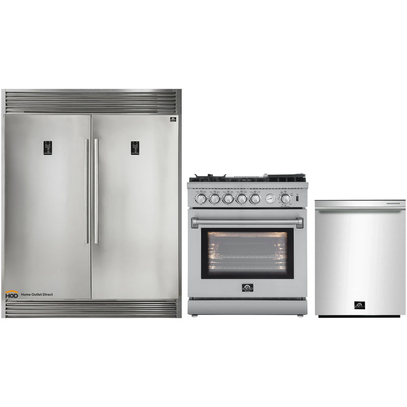 Forno 3-Piece Appliance Package - 30-Inch Gas Range with Air Fryer, Pro-Style Refrigerator, and Dishwasher in Stainless Steel