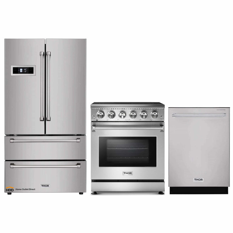 Thor Kitchen 3-Piece Appliance Package - 30-Inch Electric Range, Door Refrigerator, and Dishwasher in Stainless Steel