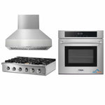 Thor Kitchen 3-Piece Pro Appliance Package - 36-Inch Rangetop, Electric Wall Oven & Pro-Style Wall Mount Hood in Stainless Steel