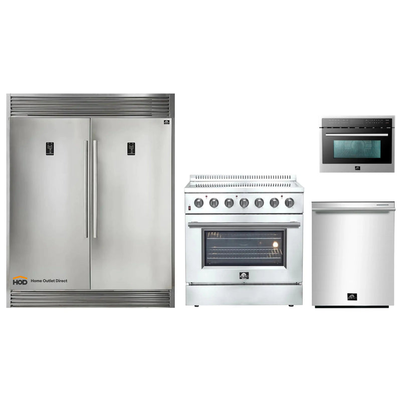 Forno 4-Piece Appliance Package - 36-Inch Electric Range, Pro-Style Refrigerator, Dishwasher, and Microwave Oven in Stainless Steel