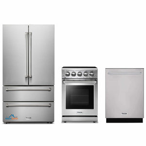 Thor Kitchen 3-Piece Appliance Package - 24-Inch Electric Range, French Door Refrigerator, and Dishwasher in Stainless Steel