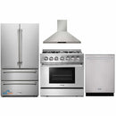 Thor Kitchen 4-Piece Pro Appliance Package - 36-Inch Dual Fuel Range, French Door Refrigerator, Wall Mount Hood and Dishwasher in Stainless Steel