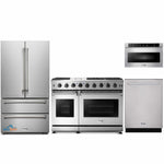 Thor Kitchen 4-Piece Appliance Package - 48-Inch Gas Range, French Door Refrigerator, Dishwasher, and Microwave Drawer in Stainless Steel