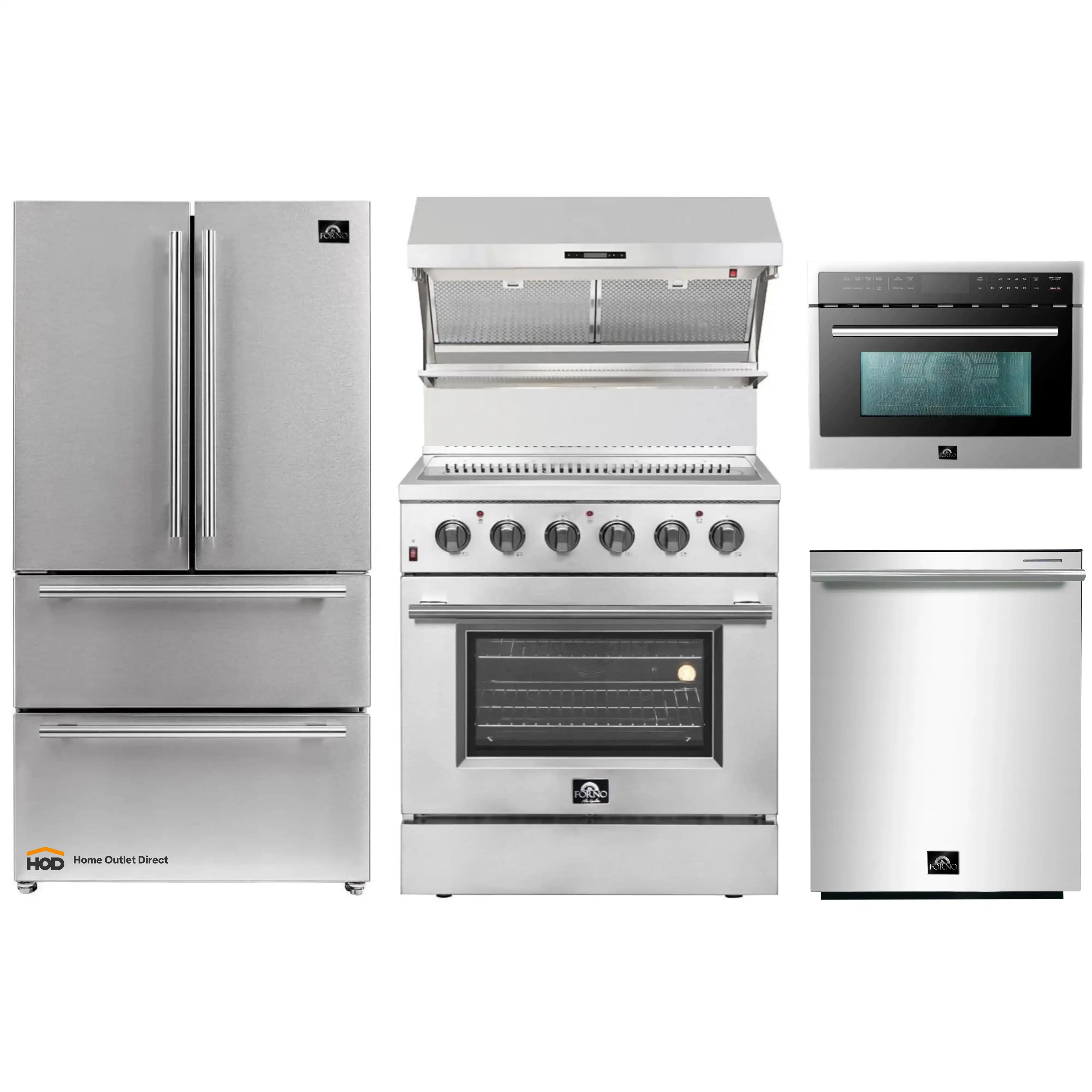 Forno 5-Piece Appliance Package - 30-Inch Electric Range, Wall Mount R