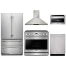 Thor Kitchen 5-Piece Appliance Package - 36-Inch Gas Range, Wall Mount Range Hood, Refrigerator, Dishwasher, and Microwave in Stainless Steel
