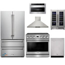 Thor Kitchen 6-Piece Appliance Package - 36-Inch Electric Range, Wall Mount Range Hood, Refrigerator, Dishwasher, Microwave, and Wine Cooler in Stainless Steel
