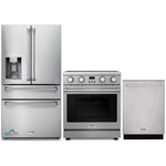 Thor Kitchen 3-Piece Appliance Package - 30-Inch Electric Range, Refrigerator with Water Dispenser, and Dishwasher in Stainless Steel