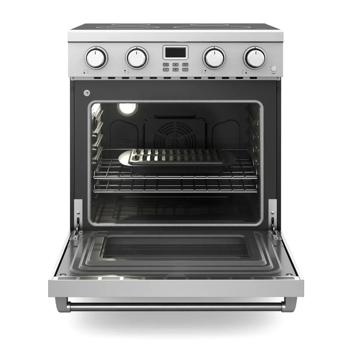Thor Kitchen 5-Piece Appliance Package - 30-Inch Electric Range, Wall Mount Range Hood, Refrigerator, Dishwasher, and Microwave in Stainless Steel