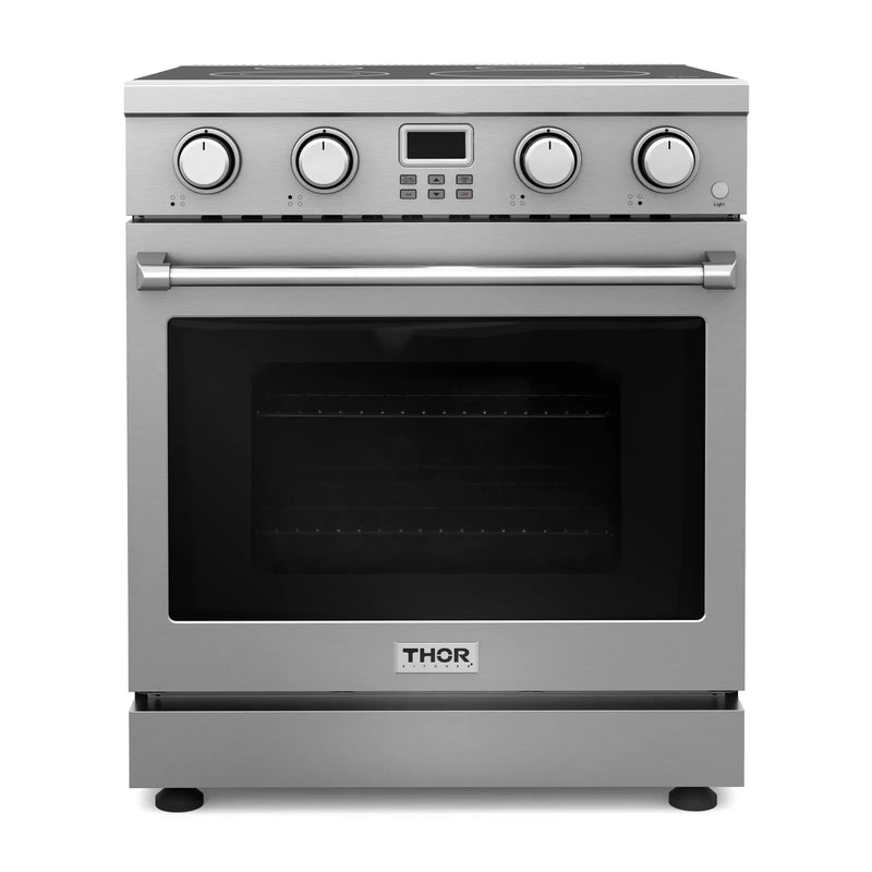 Thor Kitchen 6-Piece Appliance Package - 30-Inch Electric Range, Under Cabinet Range Hood, Refrigerator with Water Dispenser, Dishwasher, Microwave, and Wine Cooler in Stainless Steel